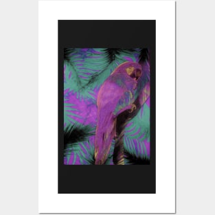 ABSTRACT MACAW DECO INDIGO TINT WITH PINK PARROT ART POSTER Posters and Art